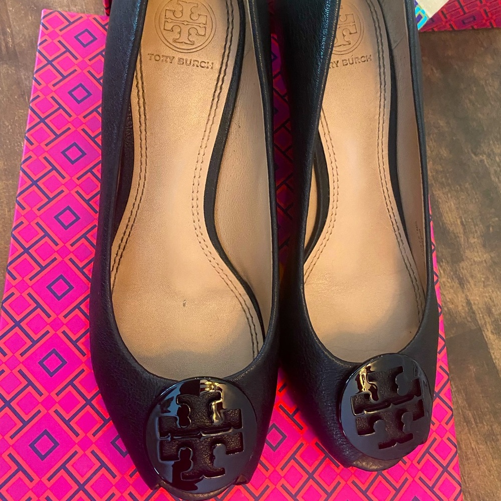 Tory Burch Melanie Peep Toe Wedge Black